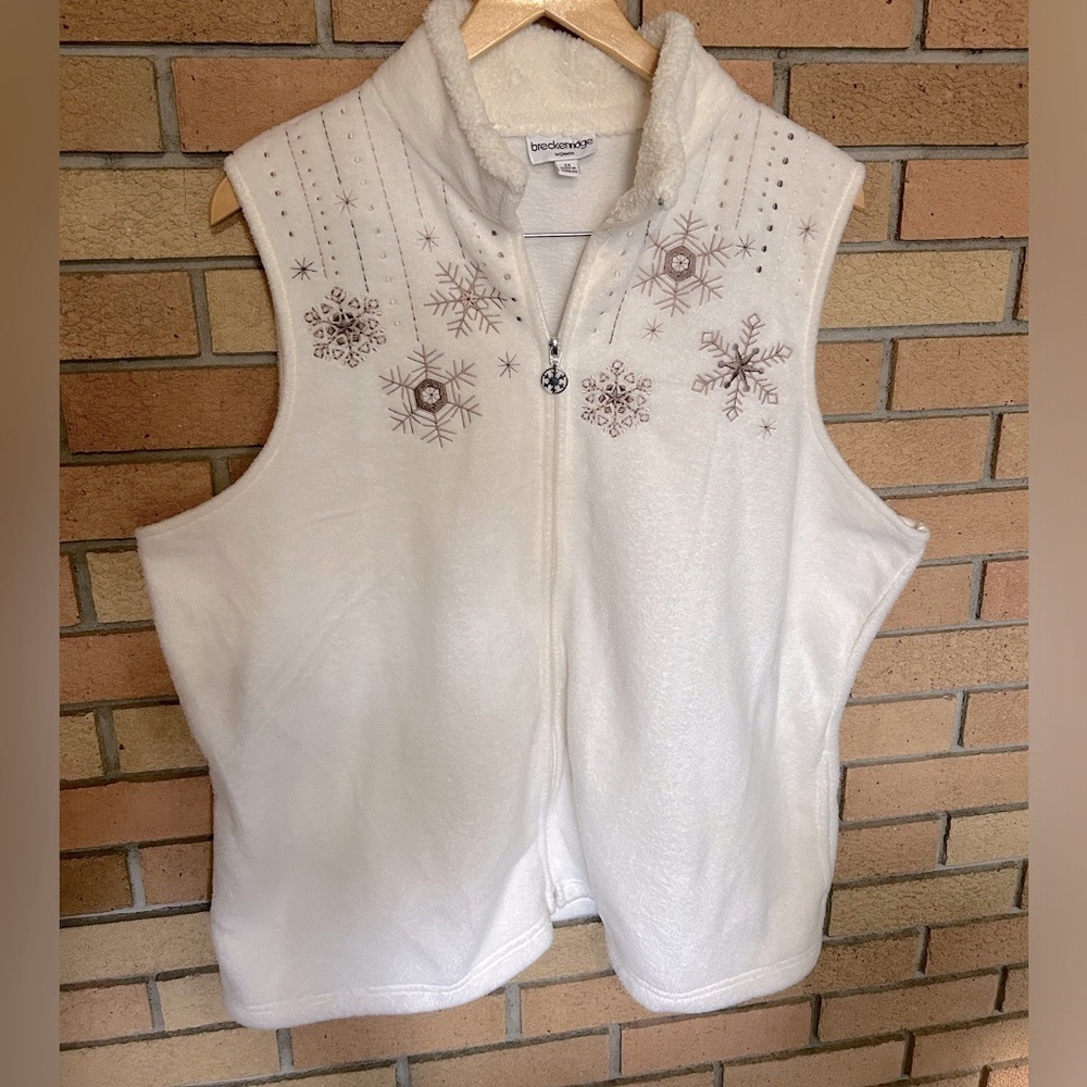 Breckenridge Womens Sleeveless Full Zip Fleece Vest Off White Snowflake Size 2XL